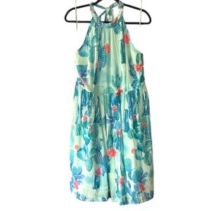 Modcloth Cactus Blue and Green Pleated Halter Sundress